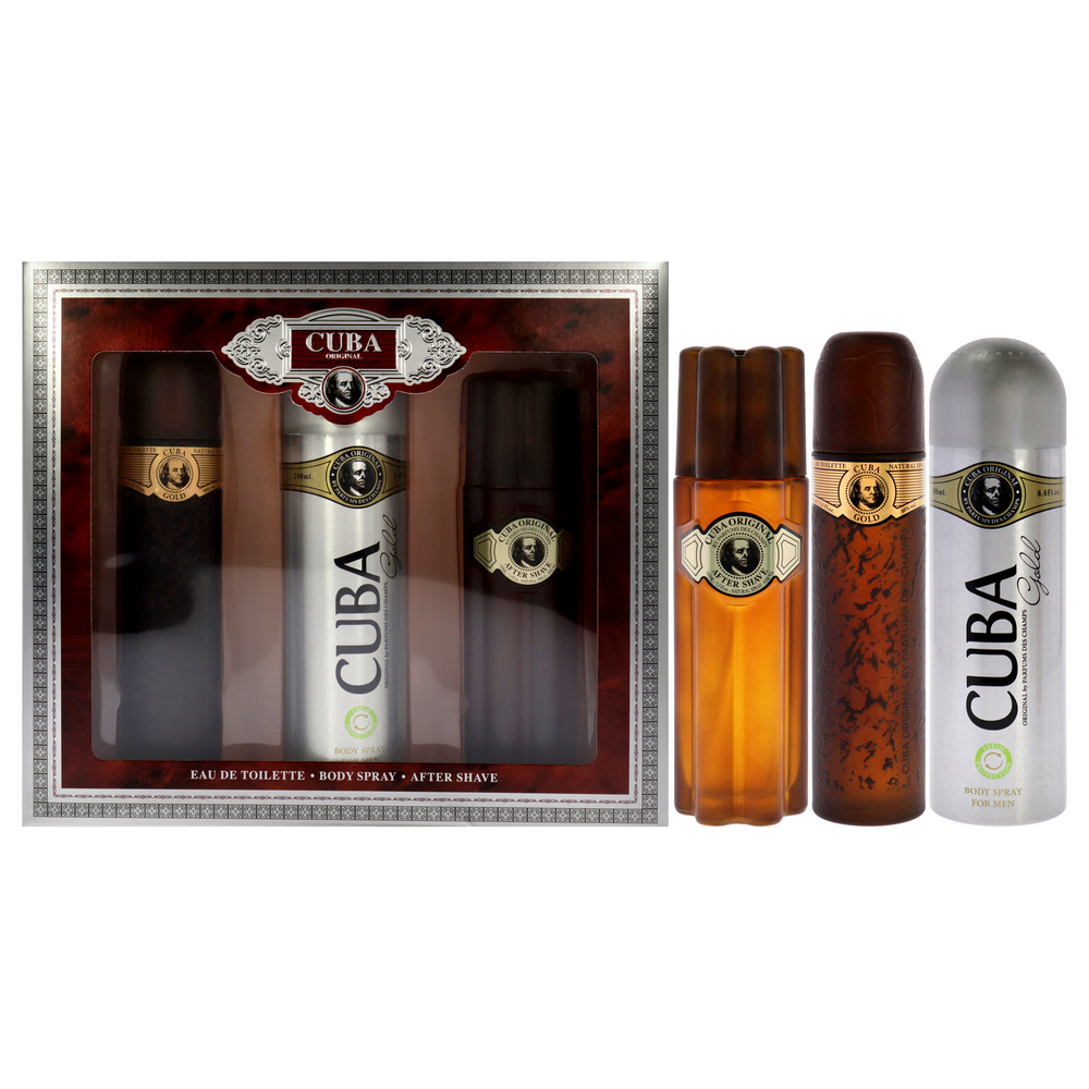 Cuba Gold for Men 3 Pc 3.3oz EDT Spray, 6.6oz Deodorant Spray, 3.3oz After Shave